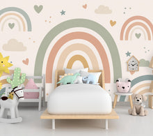 Load image into Gallery viewer, Pastel Rainbow Wallpaper Peel and Stick, Boho Nursery Wall Mural, Neutral Kids Room Decor, Rainbow Bedroom Art Decor 843LU
