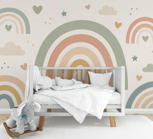 Load image into Gallery viewer, Pastel Rainbow Wallpaper Peel and Stick, Boho Nursery Wall Mural, Neutral Kids Room Decor, Rainbow Bedroom Art Decor 843LU