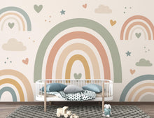 Load image into Gallery viewer, Pastel Rainbow Wallpaper Peel and Stick, Boho Nursery Wall Mural, Neutral Kids Room Decor, Rainbow Bedroom Art Decor 843LU