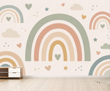 Load image into Gallery viewer, Pastel Rainbow Wallpaper Peel and Stick, Boho Nursery Wall Mural, Neutral Kids Room Decor, Rainbow Bedroom Art Decor 843LU