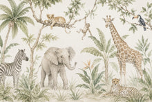 Load image into Gallery viewer, Safari Animal Wallpaper Peel and Stick, Neutral Jungle Nursery Wall Mural, Watercolor Safari Kids Room Decor for Boys or Girls 844LU