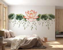Load image into Gallery viewer, Lotus Flower Wall Decal Botanical Yoga Studio Wall Art Zen Meditation Mural Spa Decor Peel And Stick Floral Vinyl Sticker