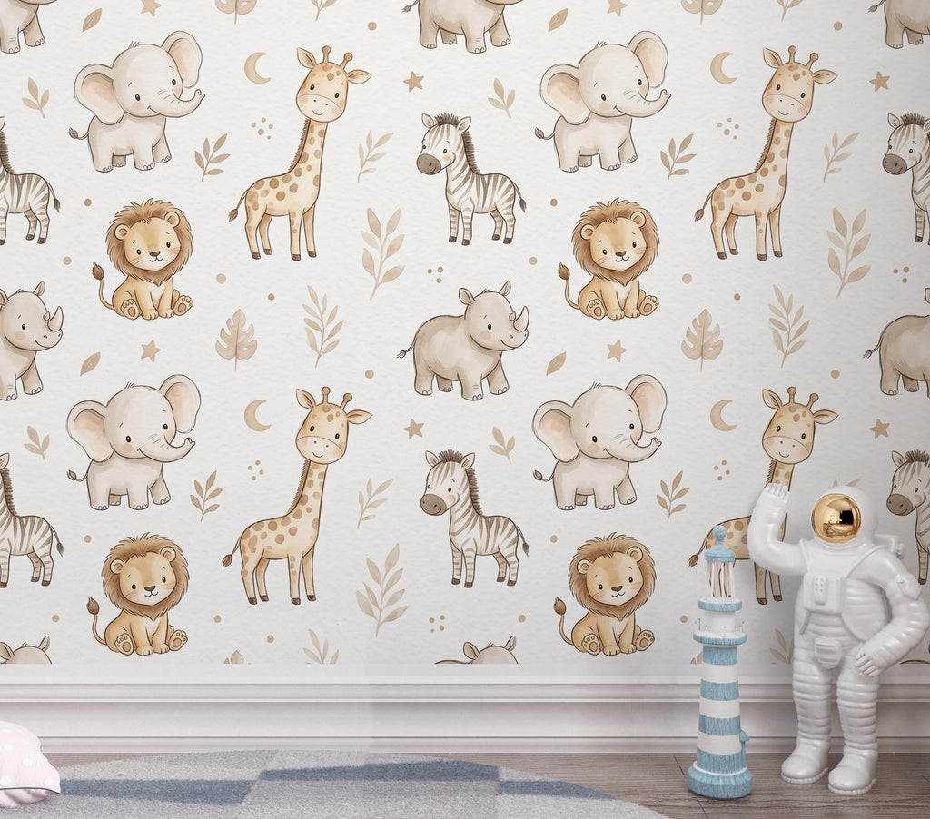 Safari Nursery Wall Art, Watercolor Jungle Animals, Elephant Giraffe Lion Zebra Decor, Neutral Baby Nursery, Boho Safari Kids Room 432DE