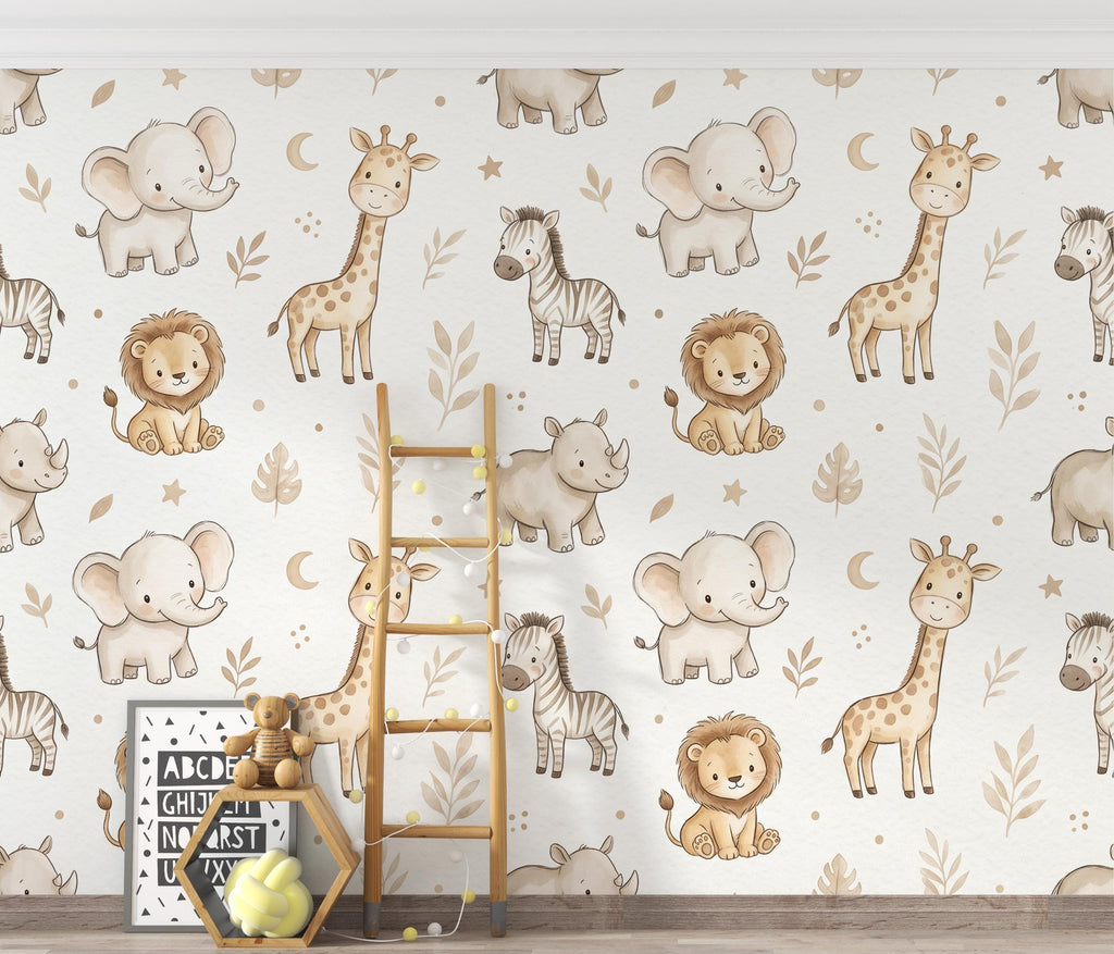 Safari Nursery Wall Art, Watercolor Jungle Animals, Elephant Giraffe Lion Zebra Decor, Neutral Baby Nursery, Boho Safari Kids Room 432DE