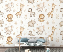 Load image into Gallery viewer, Safari Nursery Wall Art, Watercolor Jungle Animals, Elephant Giraffe Lion Zebra Decor, Neutral Baby Nursery, Boho Safari Kids Room 432DE