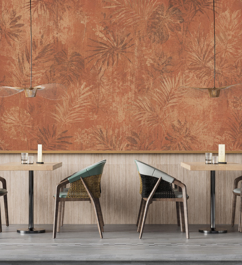 Terracotta Tropical Wallpaper | Vintage Botanical Wall Mural | Rustic Palm Leaf Wallpaper | Moody Boho Decor | Peel and Stick 862LU