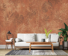 Load image into Gallery viewer, Terracotta Tropical Wallpaper | Vintage Botanical Wall Mural | Rustic Palm Leaf Wallpaper | Moody Boho Decor | Peel and Stick 862LU