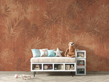 Load image into Gallery viewer, Terracotta Tropical Wallpaper | Vintage Botanical Wall Mural | Rustic Palm Leaf Wallpaper | Moody Boho Decor | Peel and Stick 862LU