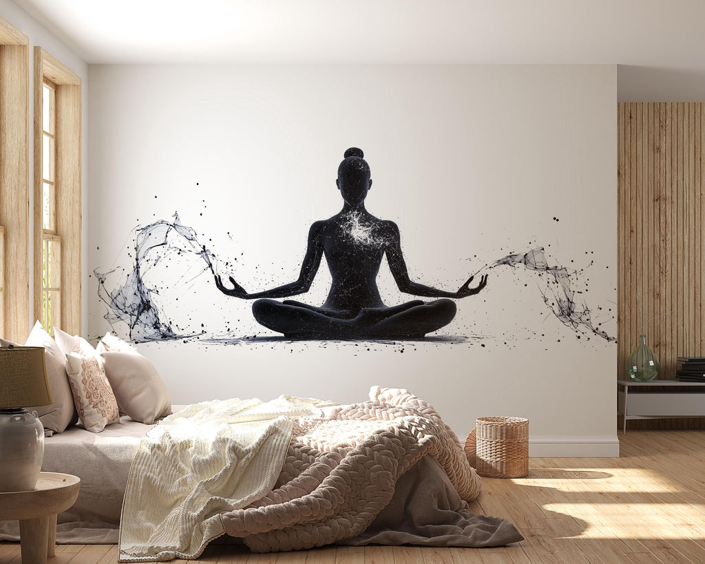 Abstract Meditation Wall Decal Zen Yoga Studio Wall Art Modern Mindfulness Mural Wellness Peel And Stick Vinyl Sticker