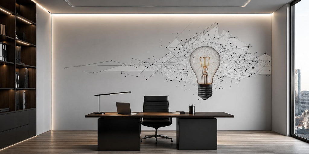 Modern Light Bulb Wall Decal Office Wall Art Creative Workspace Sticker Innovation Tech Peel And Stick Vinyl Business Decor