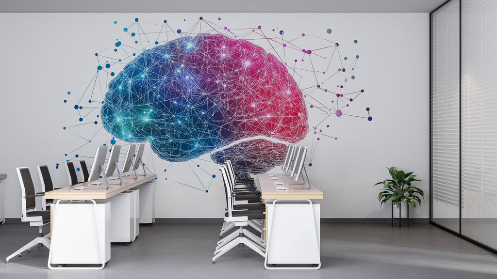 AI Brain Wall Decal Modern Tech Office Wall Art Innovation Workspace Sticker Futuristic Peel And Stick Vinyl Mural