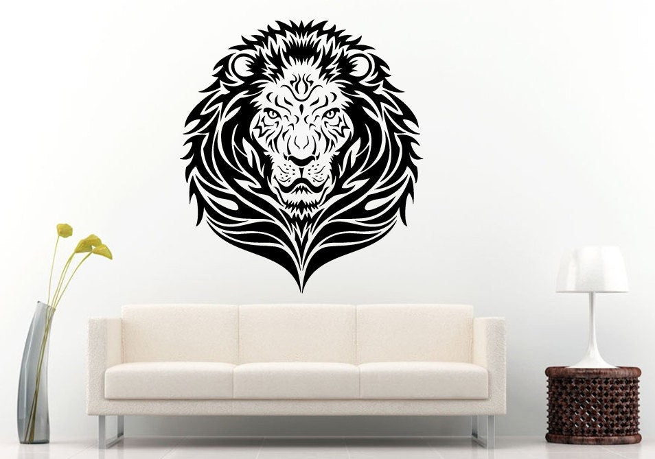 Lion Leo Head Beautiful Mane Tribal African Cat Predator Animal Wall Decal Vinyl Sticker Mural Room Decor L902