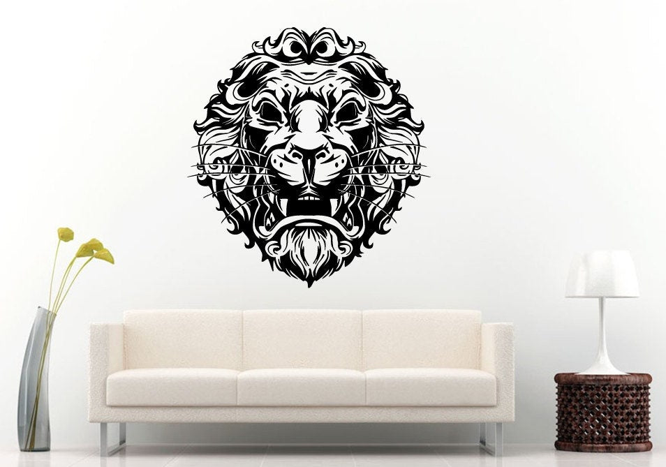 Lion Leo Head Beautiful Mane Tribal African Cat Predator Animal Wall Decal Vinyl Sticker Mural Room Decor L903