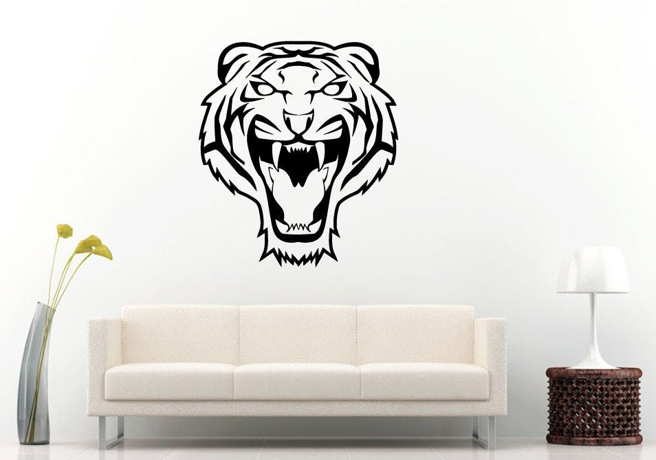 Tiger Head Beautiful Tribal Jungle Cat Predator Animal Wall Decal Vinyl Sticker Mural Room Decor L907