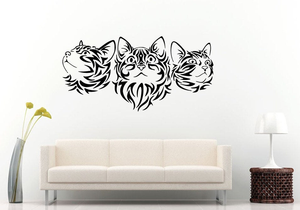 Three Cute Tribal Kittens Cats Pets Wall Decal Vinyl Sticker Mural Room Decor L910
