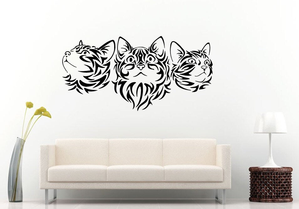 Three Cute Tribal Kittens Cats Pets Wall Decal Vinyl Sticker Mural Room Decor L910