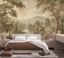 Load image into Gallery viewer, Vintage Landscape Wallpaper Peel and Stick, Romantic Countryside Wall Mural, Floral River Scenic Wallpaper Decor 845LU