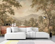 Load image into Gallery viewer, Vintage Landscape Wallpaper Peel and Stick, Romantic Countryside Wall Mural, Floral River Scenic Wallpaper Decor 845LU