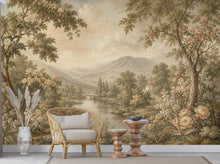 Load image into Gallery viewer, Vintage Landscape Wallpaper Peel and Stick, Romantic Countryside Wall Mural, Floral River Scenic Wallpaper Decor 845LU
