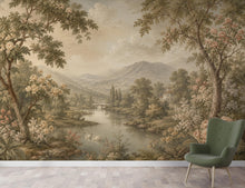 Load image into Gallery viewer, Vintage Landscape Wallpaper Peel and Stick, Romantic Countryside Wall Mural, Floral River Scenic Wallpaper Decor 845LU