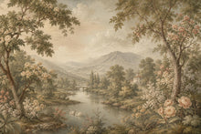 Load image into Gallery viewer, Vintage Landscape Wallpaper Peel and Stick, Romantic Countryside Wall Mural, Floral River Scenic Wallpaper Decor 845LU