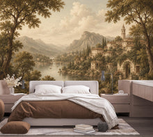 Load image into Gallery viewer, Vintage Medieval Landscape Wallpaper Peel and Stick, European Countryside Wall Mural, Romantic Lake View Wallpaper Decor 847LU