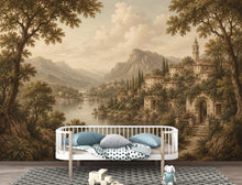 Load image into Gallery viewer, Vintage Medieval Landscape Wallpaper Peel and Stick, European Countryside Wall Mural, Romantic Lake View Wallpaper Decor 847LU