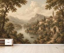 Load image into Gallery viewer, Vintage Medieval Landscape Wallpaper Peel and Stick, European Countryside Wall Mural, Romantic Lake View Wallpaper Decor 847LU
