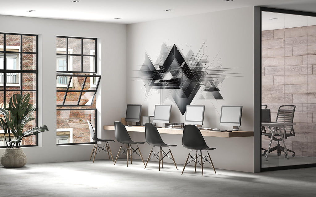 Abstract Geometric Wall Decal Modern Office Wall Art Black And White Corporate Wall Mural Peel And Stick Business Decor