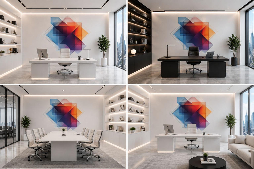 Colorful Geometric Wall Decal Modern Office Wall Art Abstract Business Wall Mural Peel And Stick Corporate Decor