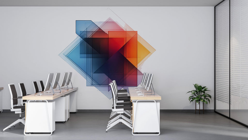 Colorful Geometric Wall Decal Modern Office Wall Art Abstract Business Wall Mural Peel And Stick Corporate Decor