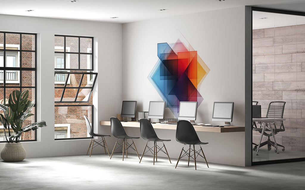 Colorful Geometric Wall Decal Modern Office Wall Art Abstract Business Wall Mural Peel And Stick Corporate Decor