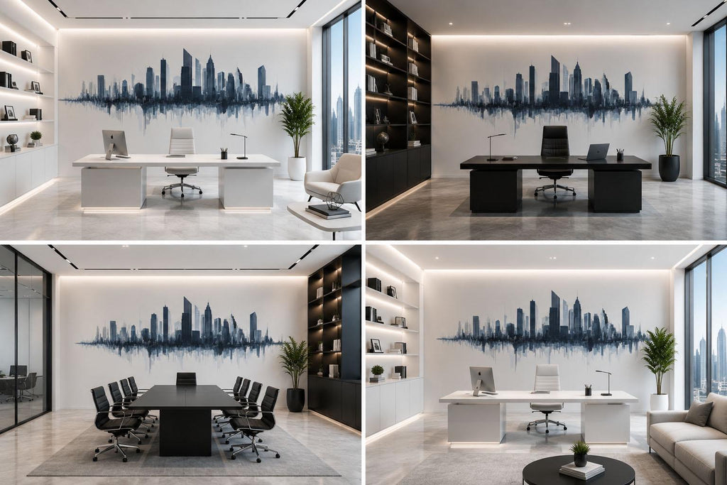 Modern City Skyline Wall Decal Office Wall Art Urban Business Wall Mural Peel And Stick Corporate Decor Sticker