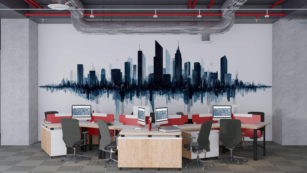 Modern City Skyline Wall Decal Office Wall Art Urban Business Wall Mural Peel And Stick Corporate Decor Sticker
