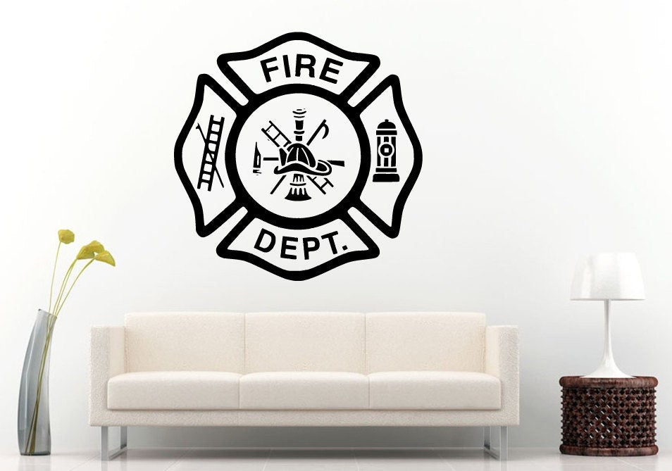 Fireman Fire Man Department Logo Emblem Wall Decal Vinyl Sticker Mural Room Decor L918