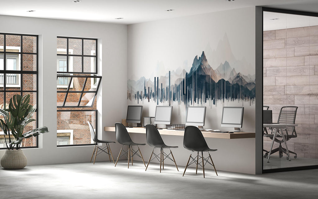 Mountain Skyline Wall Decal Modern Office Wall Art Abstract Cityscape Mural Peel And Stick Business Wall Decor
