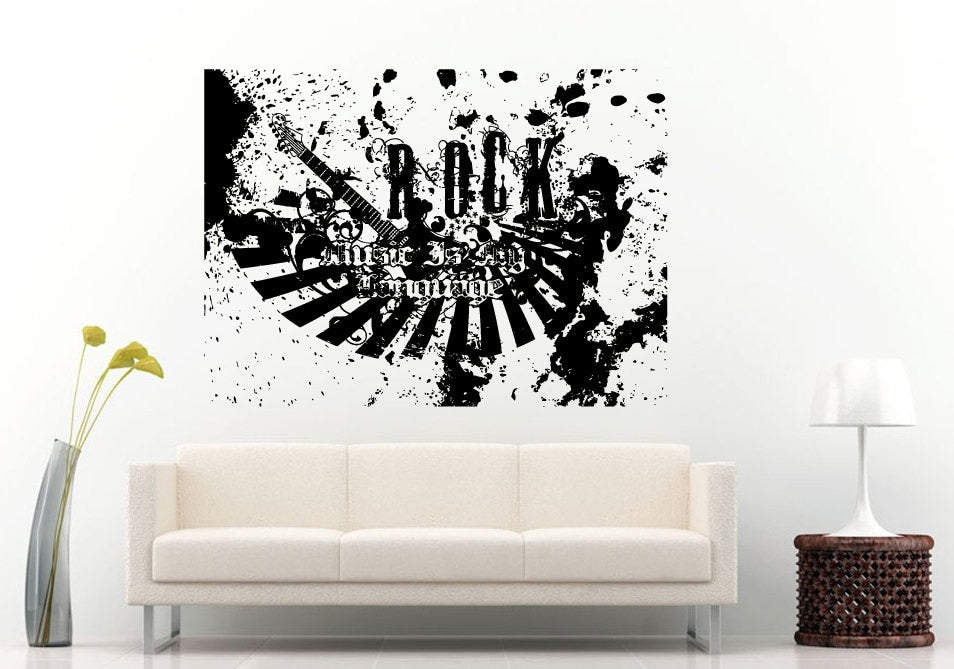 Rock Music Is My Language Graffiti Wall Decal Vinyl Sticker Mural Room Decor L921