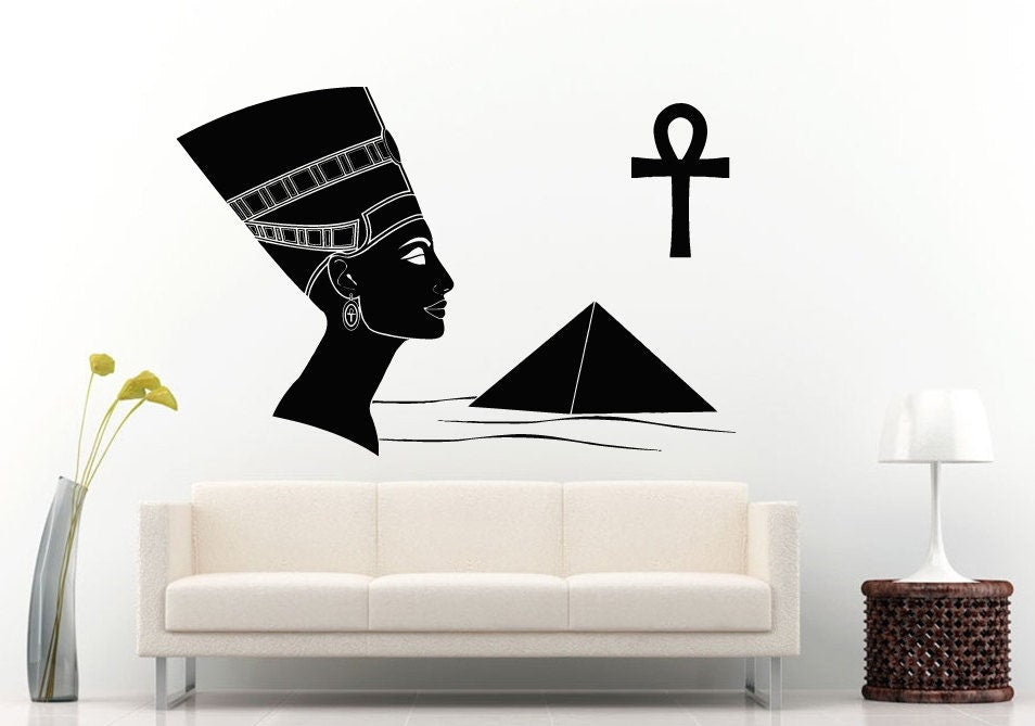 Egyptian Queen Nefertiti Ancient Egypt Pyramid Crest Cross Wall Decal Vinyl Sticker Mural Room Decor L915