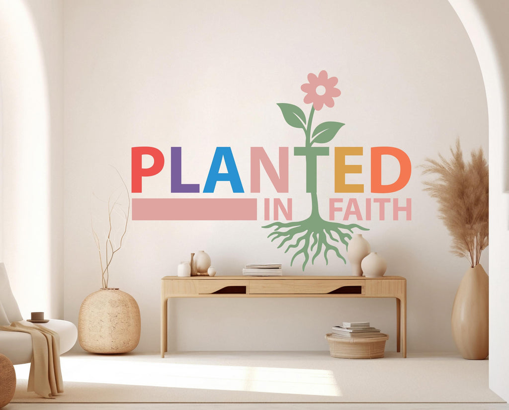 Planted in Faith, Religious Wall Sign, Christian Wall Words, Church Sanctuary Wall Art, Church Wall Decor, Religious Wall Art 1132RS