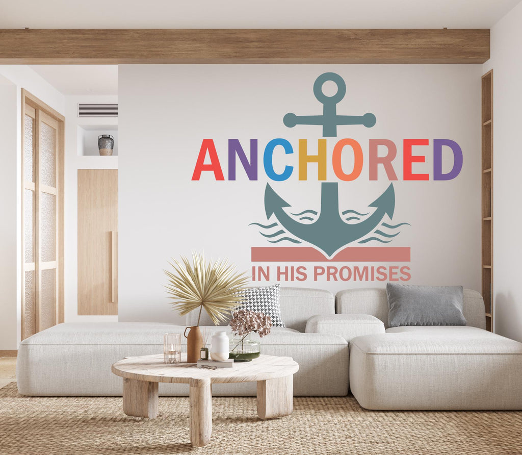 Anchored in His Promises, Religious Wall Sign, Christian Wall Words, Church Sanctuary Wall Art, Church Wall Decor, Religious Wall Art 1133RS