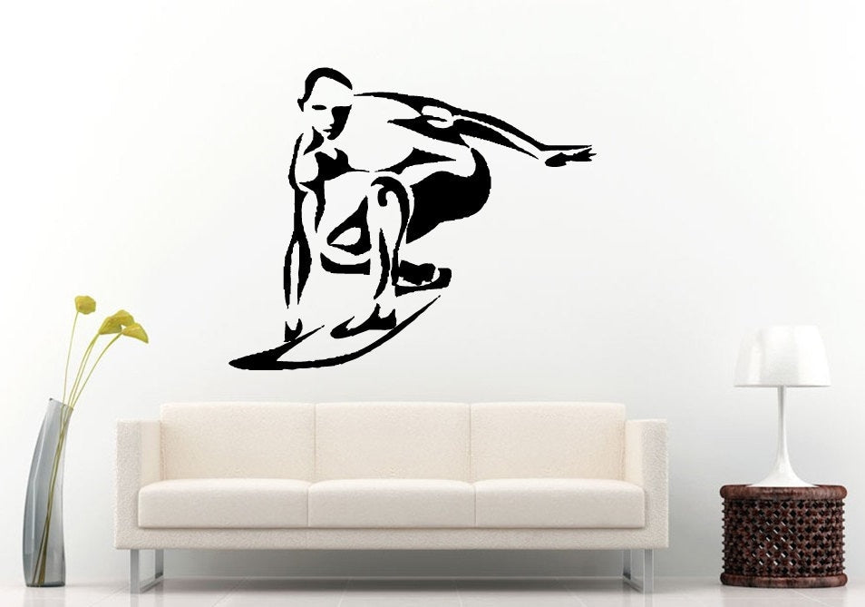 Surfer Surfing Surfboard Man Wall Decal Vinyl Sticker Mural Room Decor L919