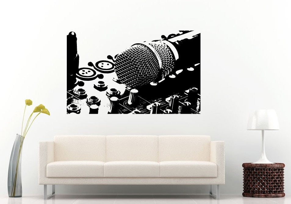 Mic Microphone Mc On Top Of A Dj Mixer Unit Music Equipment Wall Decal Vinyl Sticker Mural Room Decor L924