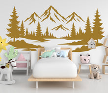 Load image into Gallery viewer, Mountain Forest Wall Decal for Kids Room | Pine Tree Nursery Wall Sticker | Adventure Nursery Decor | Mountain Wall Art Decal 1148RS