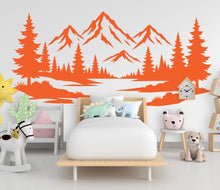 Load image into Gallery viewer, Mountain Forest Wall Decal for Kids Room | Pine Tree Nursery Wall Sticker | Adventure Nursery Decor | Mountain Wall Art Decal 1148RS