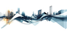 Load image into Gallery viewer, Abstract City Skyline Wall Decal Modern Office Wall Mural Blue Gold Corporate Peel And Stick Wall Art Large Business Decor