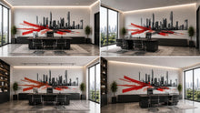 Load image into Gallery viewer, Modern City Skyline Wall Decal Red Black Office Wall Mural Corporate Peel And Stick Wall Art Startup Workspace Decor