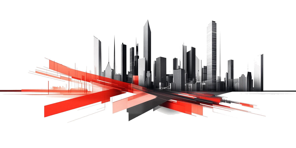 Modern City Skyline Wall Decal Red Black Office Wall Mural Corporate Peel And Stick Wall Art Startup Workspace Decor