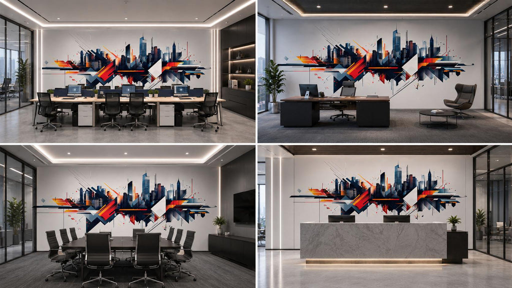 Modern Geometric City Skyline Wall Decal Corporate Office Wall Mural Abstract Business Peel And Stick Wall Art