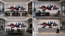 Load image into Gallery viewer, Modern Geometric City Skyline Wall Decal Corporate Office Wall Mural Abstract Business Peel And Stick Wall Art
