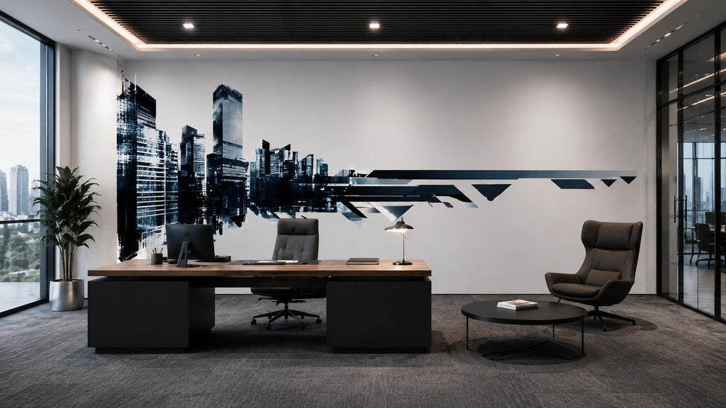 Modern Black City Skyline Wall Decal Executive Office Wall Mural Corporate Peel And Stick Wall Art Luxury Workspace Decor